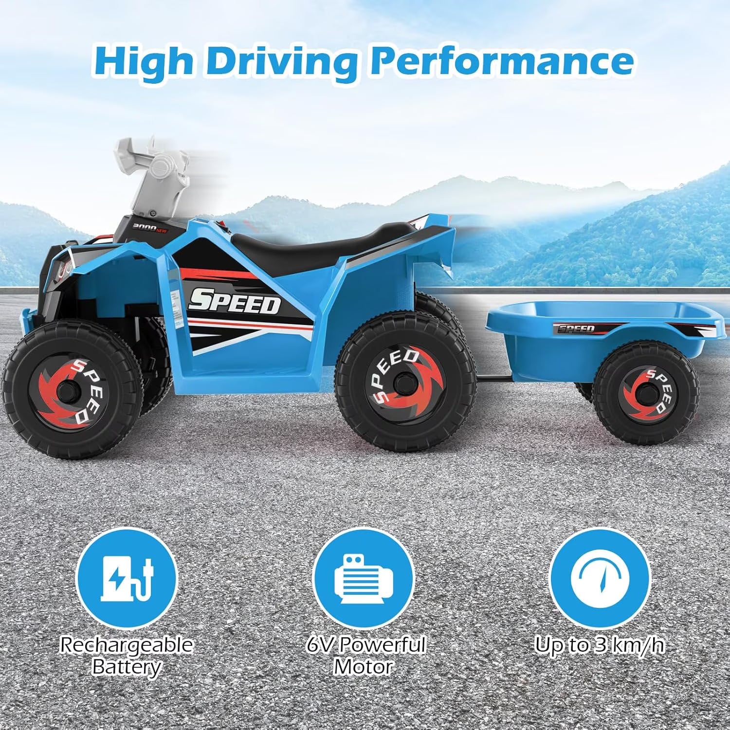 OLAKIDS 6V Kids ATV Ride On Toy with Removable Trailer and Wear Resistant Wheels