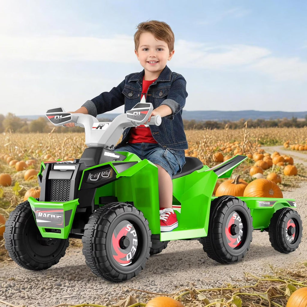 OLAKIDS 6V Kids ATV Ride On Toy with Removable Trailer and Wear Resistant Wheels
