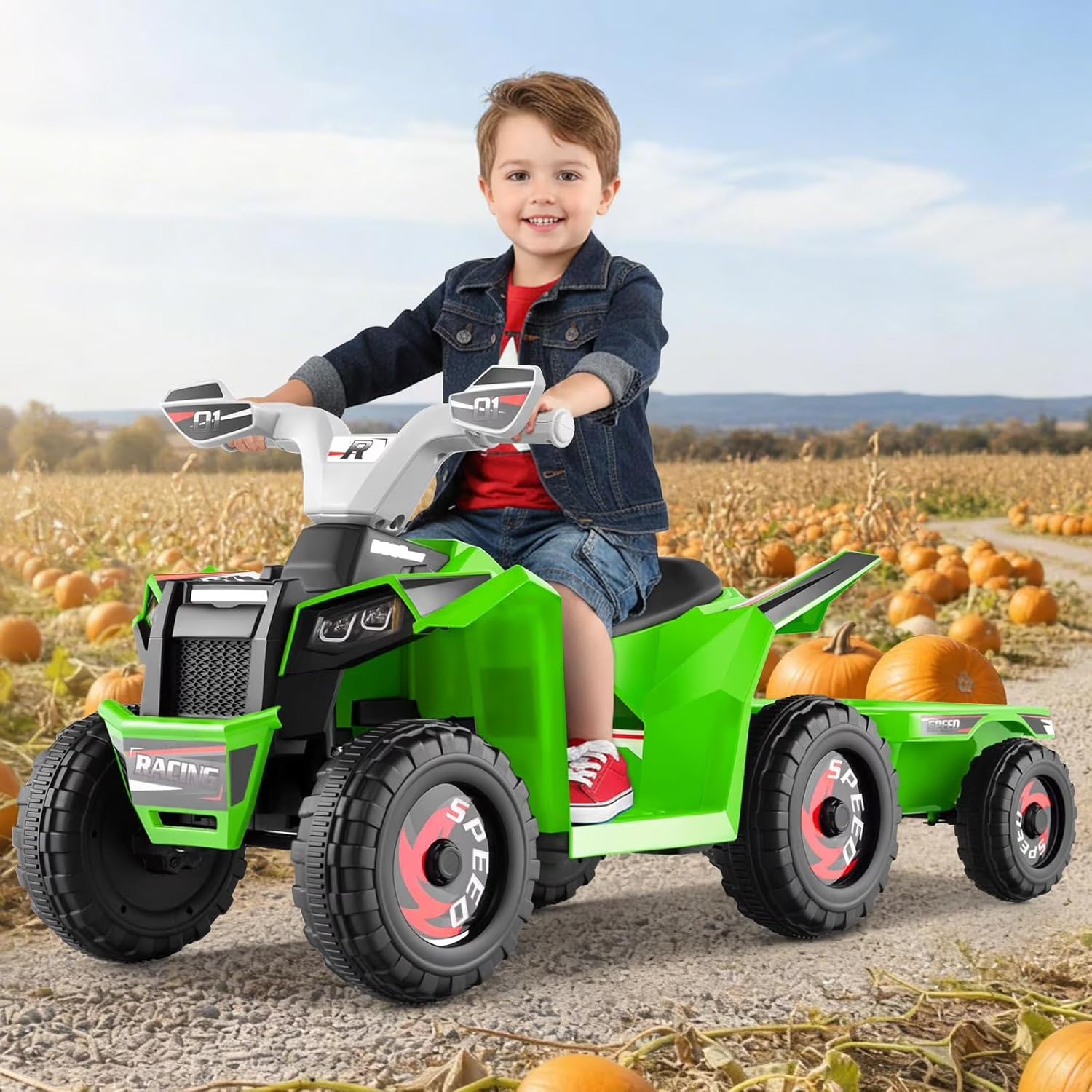 OLAKIDS 6V Kids ATV Ride On Toy with Removable Trailer and Wear Resistant Wheels