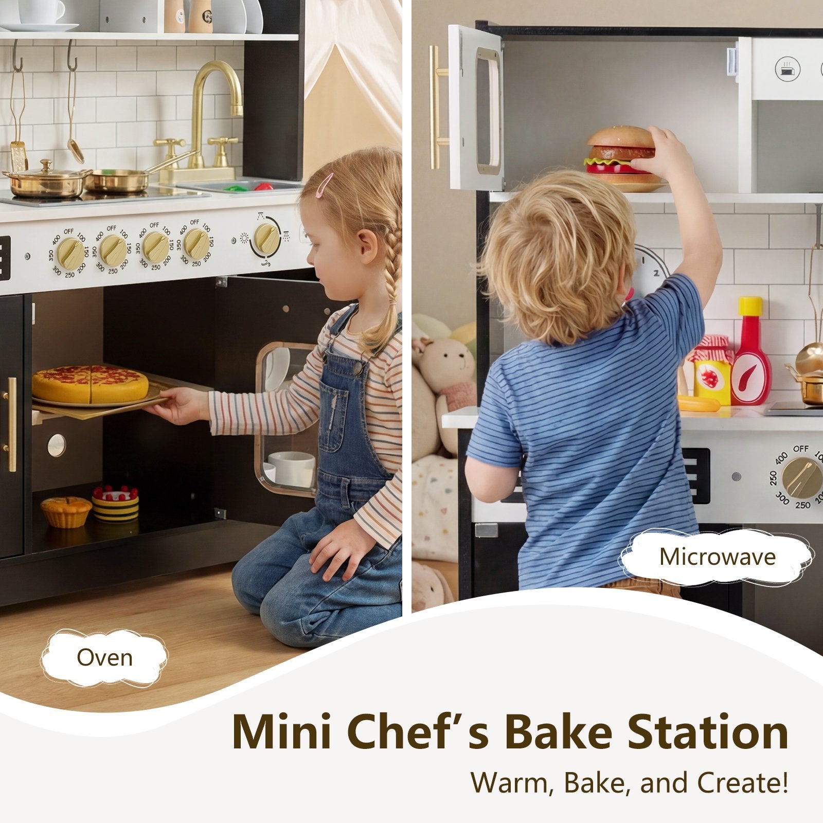 OLAKIDS Play Kitchen with Real Lights Sounds, Dishwasher, Coffee Machine, Wooden Pretend Cooking Toys with 17 Accessories for Boys Girls Ages 3+
