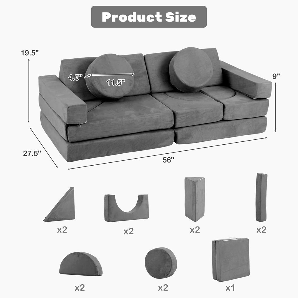 OLAKIDS Modular Kids Play Couch, 13 PCS Toddler Creative Sectional Fort Building Sofa