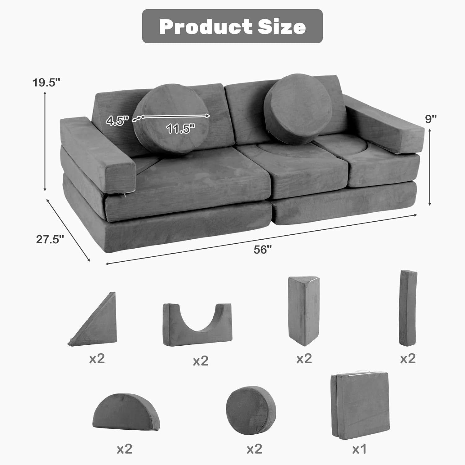 OLAKIDS Modular Kids Play Couch, 13 PCS Toddler Creative Sectional Fort Building Sofa