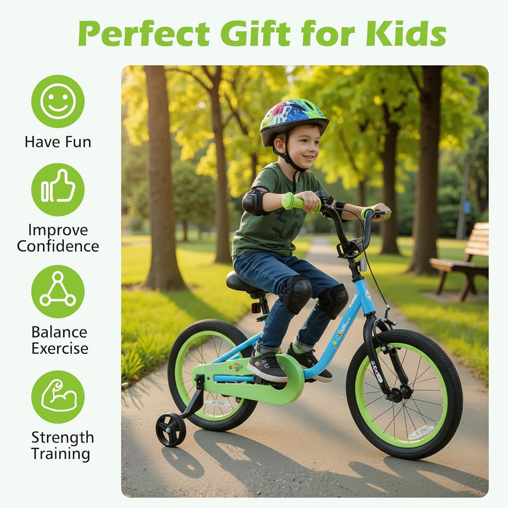 Olakids 12-16 Inch Space Theme Kids Bike with Training Wheels & Dual Brakes for Boys Girls 3-8