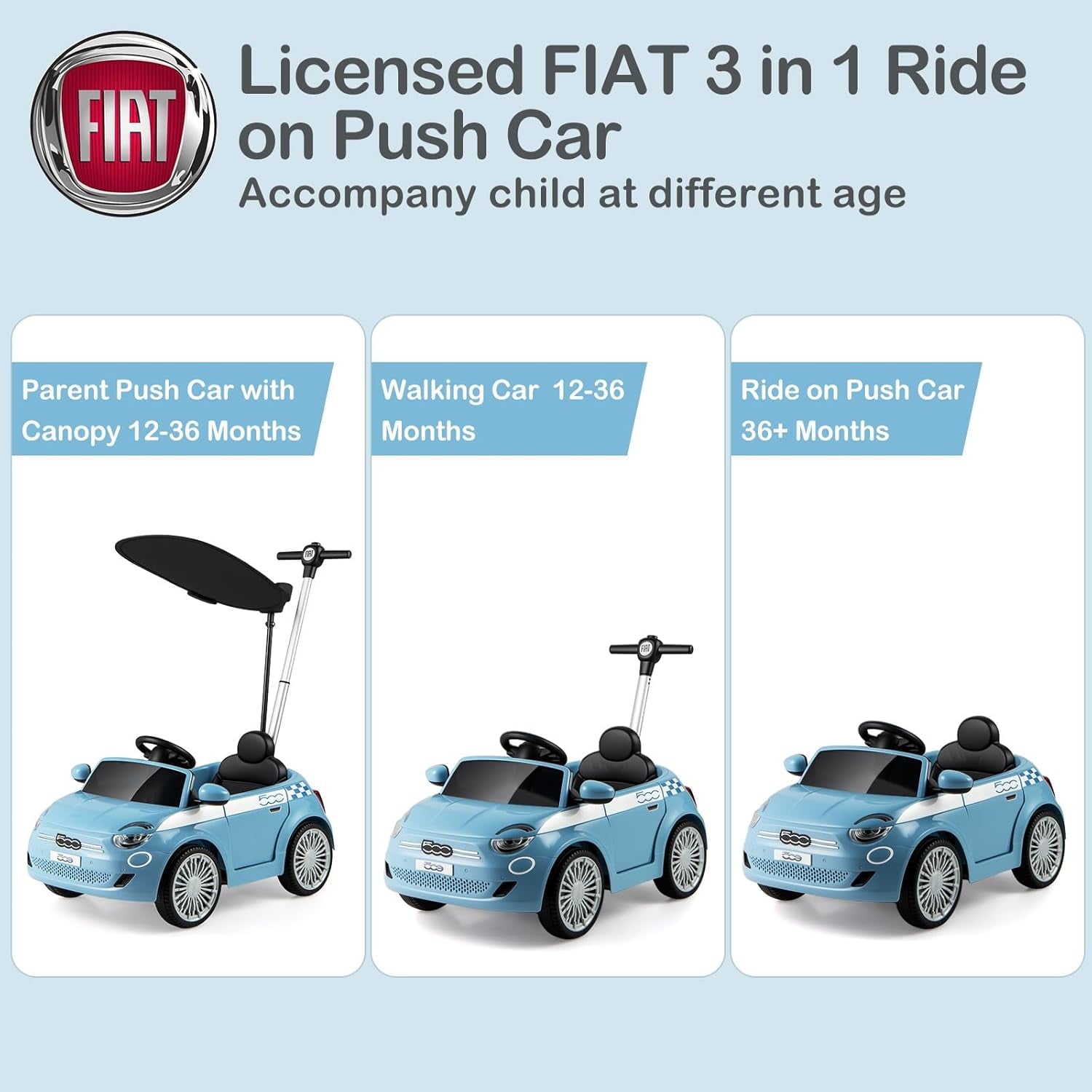 OLAKIDS Licensed Fiat 500 Ride on Push Car for Kids Toddlers 18 Month+