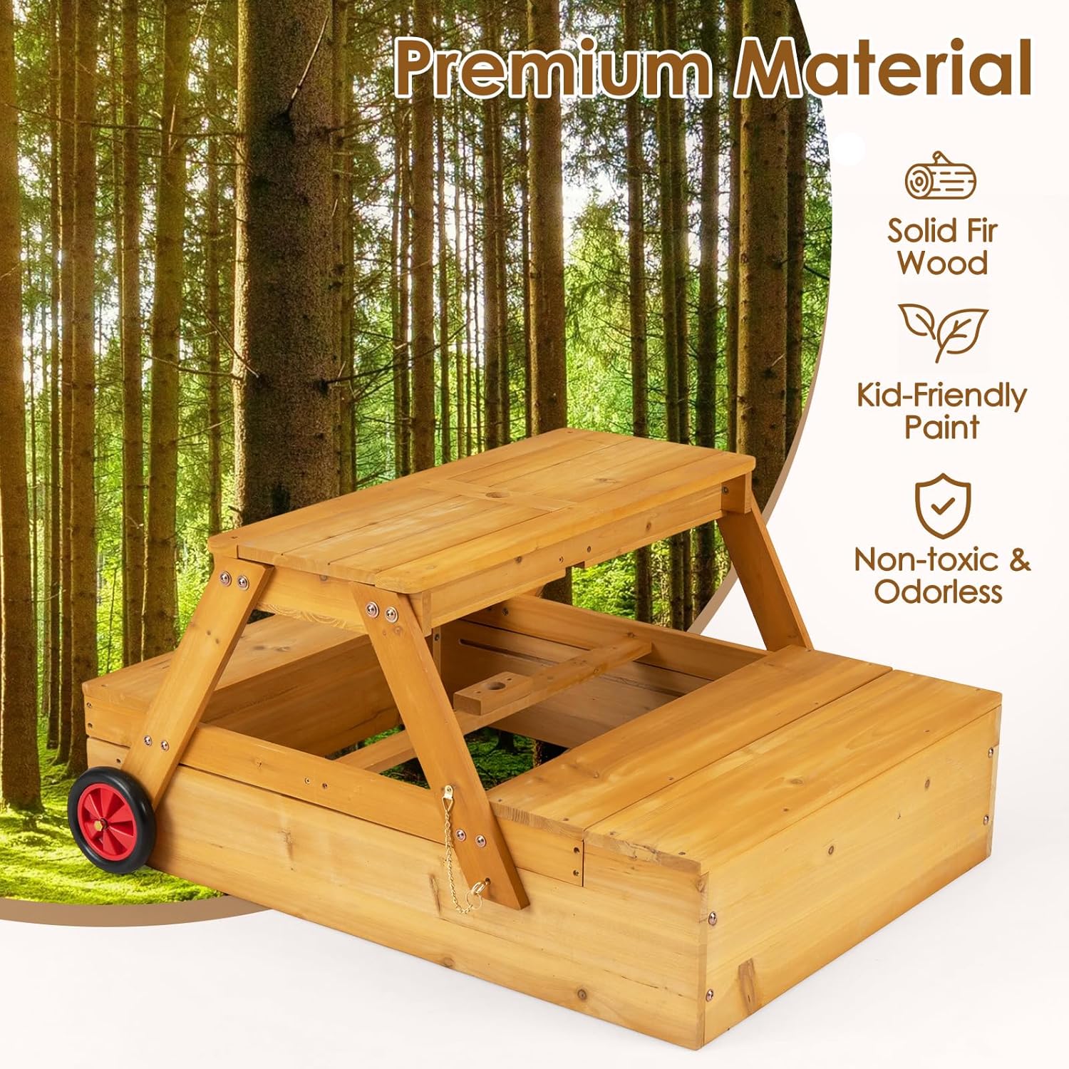 OLAKIDS 3-in-1 Wooden Picnic Table with Sandbox Benches and Umbrella