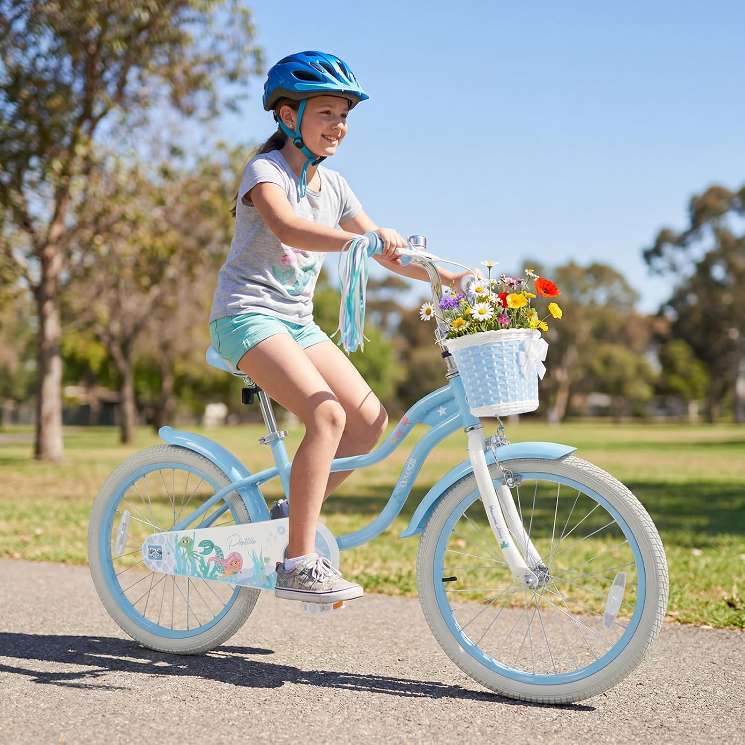 Olakids Kids Bike, 12 14 16 18 20 Inch Mermaid Theme Girls Bicycle with Training Wheels