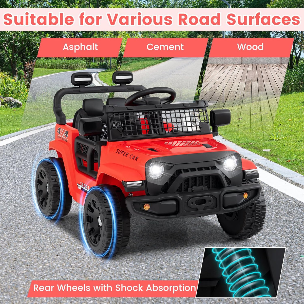 OLAKIDS 12V Ride On Truck, Battery Powered Electric Vehicle for Kids with Remote Control Ride on Toy for 3+ Boys Girls