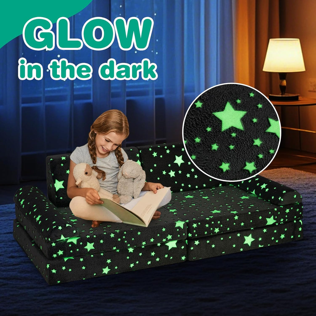 OLAKIDS Modular Kids Play Couch, 8 PCS Fluorescent Toddler Creative Sectional Fort Building Sofa for Playroom, Bedroom