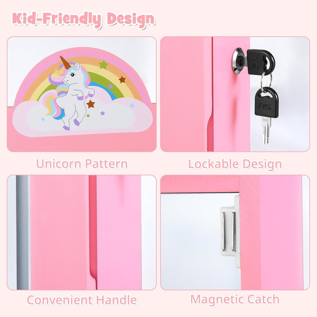OLAKIDS Kids Jewelry Armoire Cabinet, 360° Swivel Lockable Standing Makeup Organizer