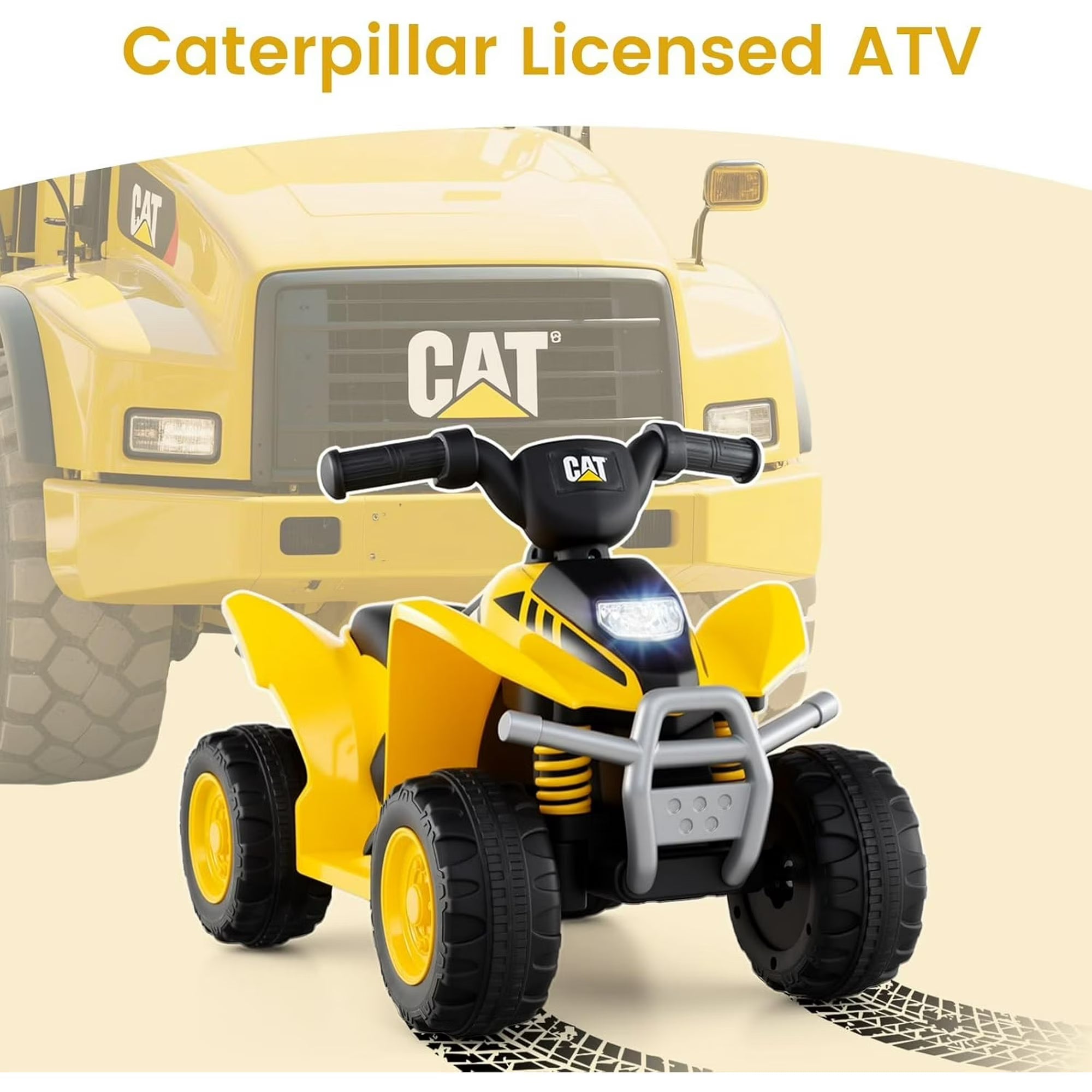 Licensed Caterpillar OLAKIDS 6V Kids ATV 4 Wheeler with LED Headlight and Horn for Toddlers 1.5-3