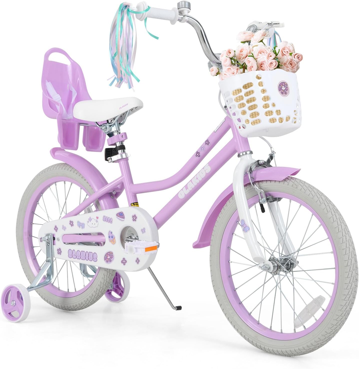 Olakids Girls Bike 12-20 Inch with Doll Seat Training Wheels Basket Dual Brakes