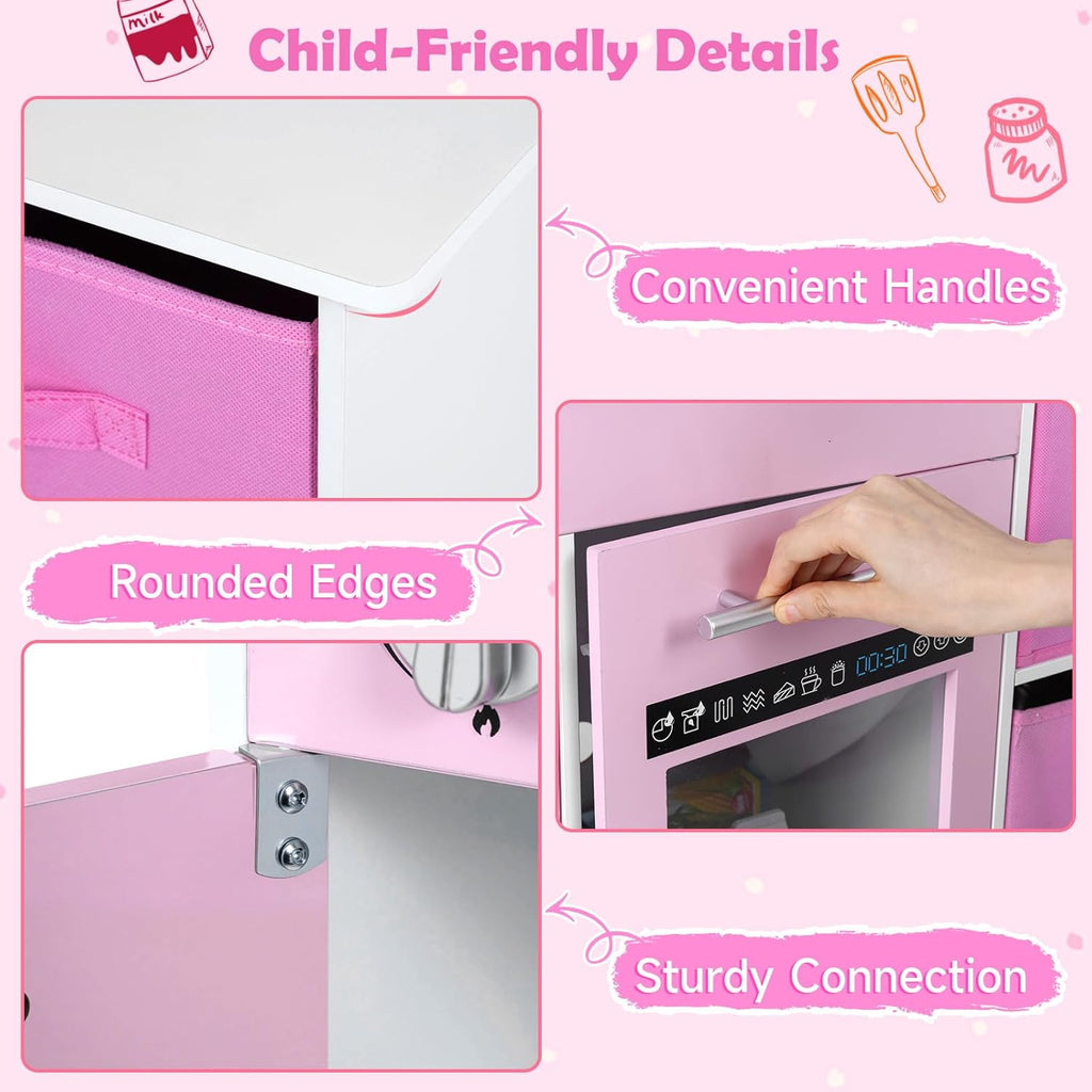 OLAKIDS Wooden Toddler Kitchen Playset with Realistic Lights, Sounds & Appliances