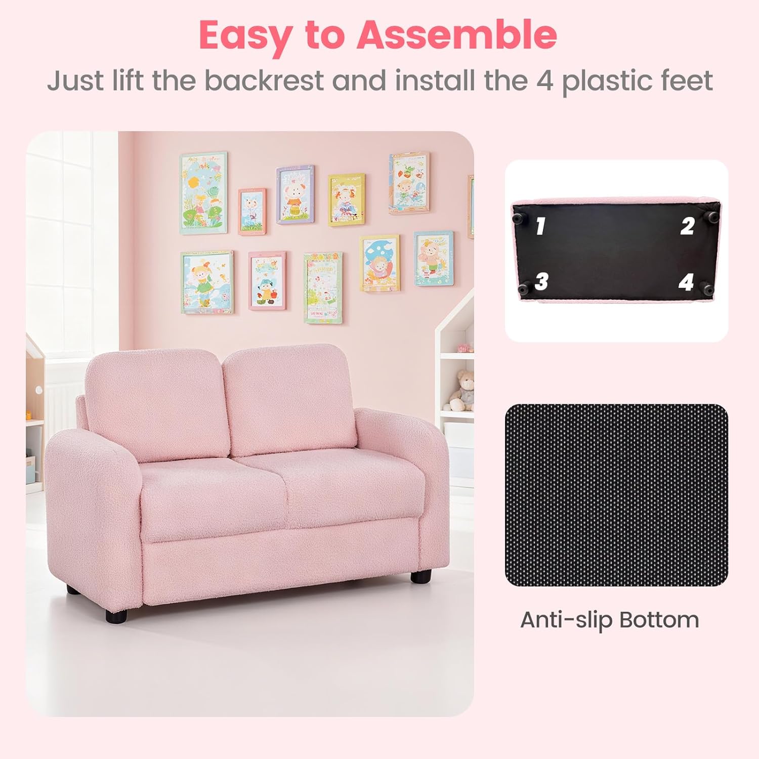 OLAKIDS Kids Sofa, 2 Seat Soft Thick Upholstered Couch for Playroom Kids Boys Girls
