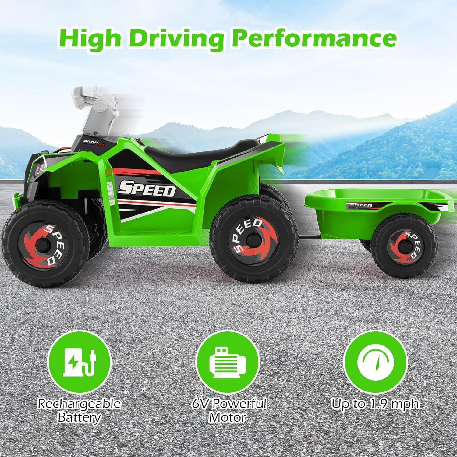 OLAKIDS 6V Kids ATV Ride On Toy with Removable Trailer and Wear Resistant Wheels