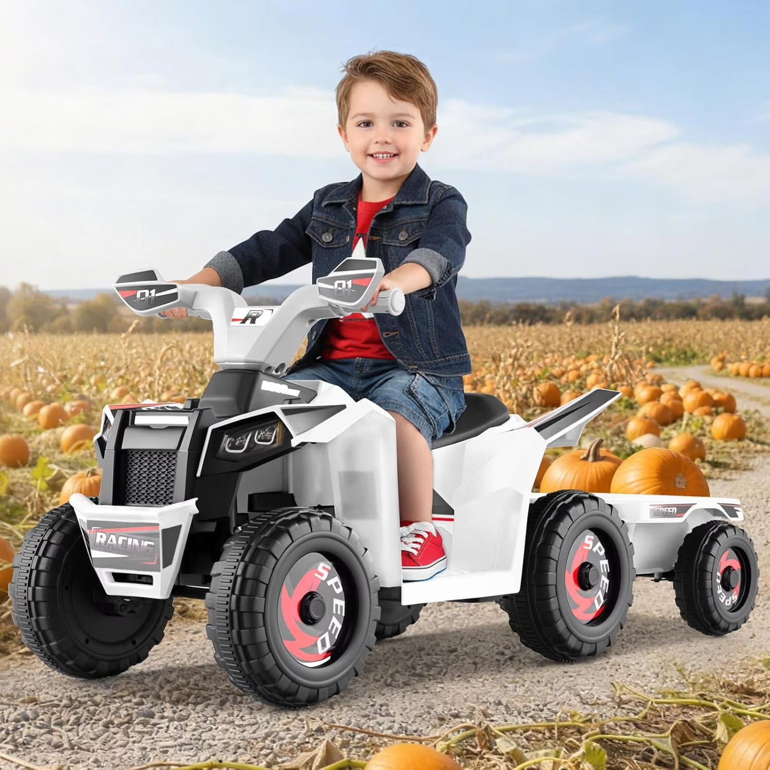 OLAKIDS 6V Kids ATV Ride On Toy with Removable Trailer and Wear Resistant Wheels