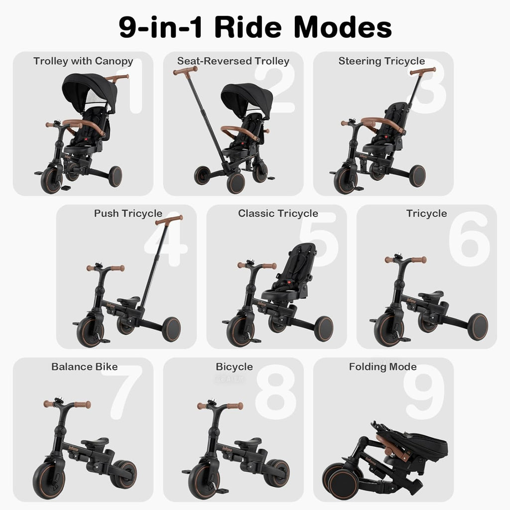 OLAKIDS 9-in-1 Foldable Toddler Tricycle Converts to Balance Bike for 1-6 Years