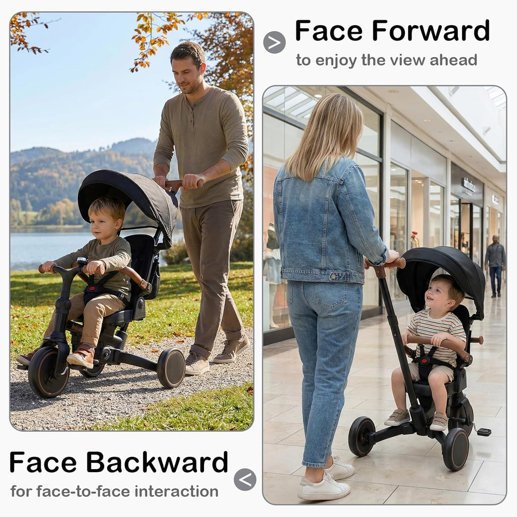 OLAKIDS 9-in-1 Foldable Toddler Tricycle Converts to Balance Bike for 1-6 Years
