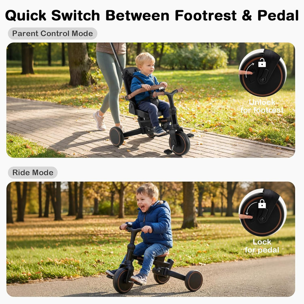 OLAKIDS 9-in-1 Foldable Toddler Tricycle Converts to Balance Bike for 1-6 Years