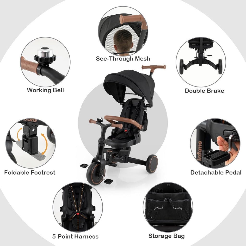 OLAKIDS 9-in-1 Foldable Toddler Tricycle Converts to Balance Bike for 1-6 Years