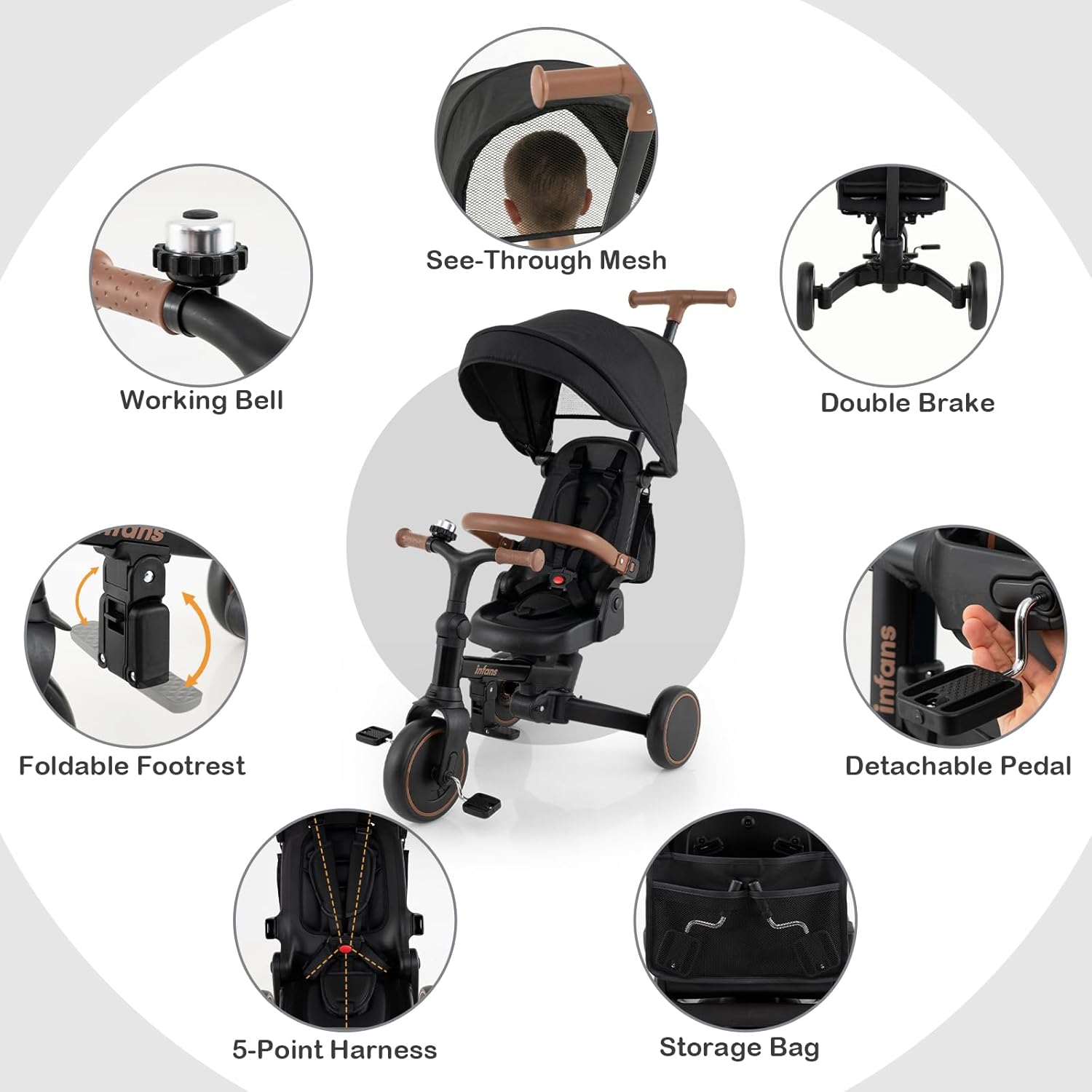 OLAKIDS 9-in-1 Foldable Toddler Tricycle Converts to Balance Bike for 1-6 Years