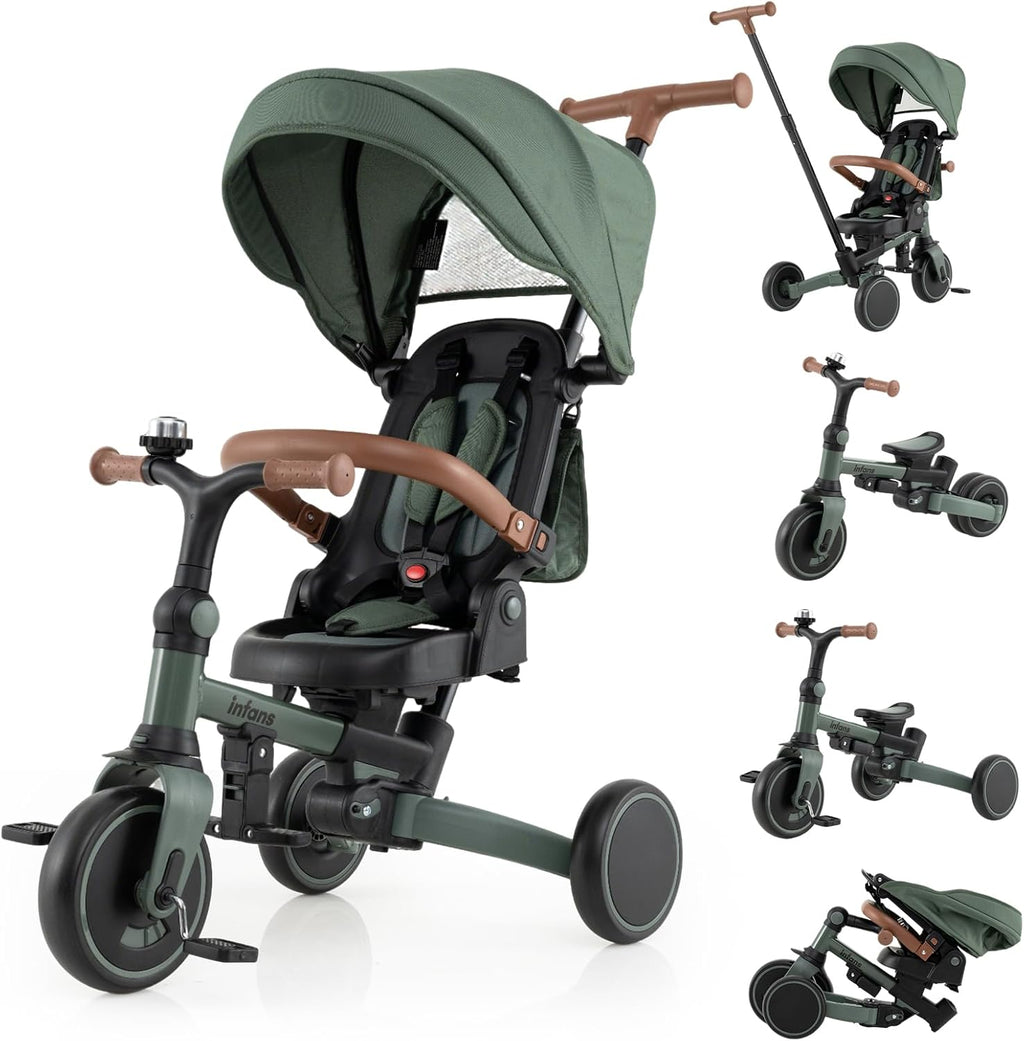 OLAKIDS 9-in-1 Foldable Toddler Tricycle Converts to Balance Bike for 1-6 Years