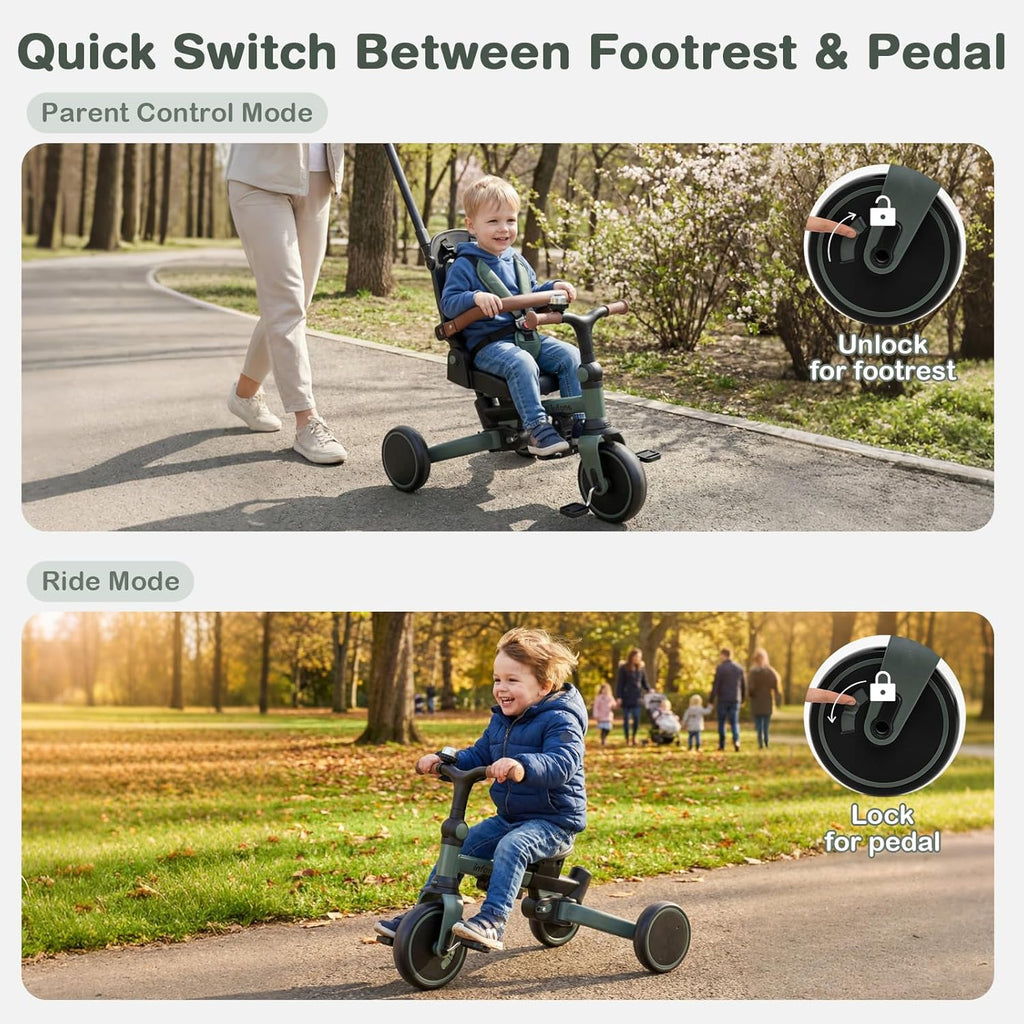 OLAKIDS 9-in-1 Foldable Toddler Tricycle Converts to Balance Bike for 1-6 Years