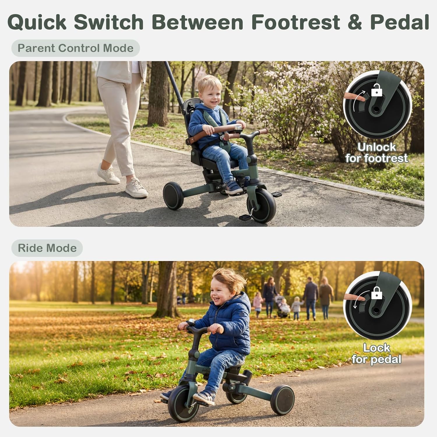 OLAKIDS 9-in-1 Foldable Toddler Tricycle Converts to Balance Bike for 1-6 Years