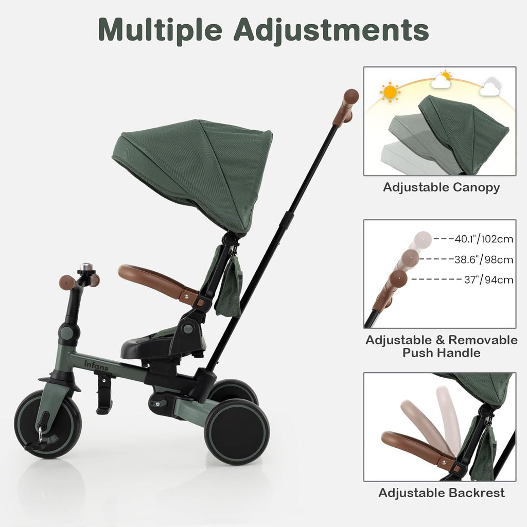 OLAKIDS 9-in-1 Foldable Toddler Tricycle Converts to Balance Bike for 1-6 Years