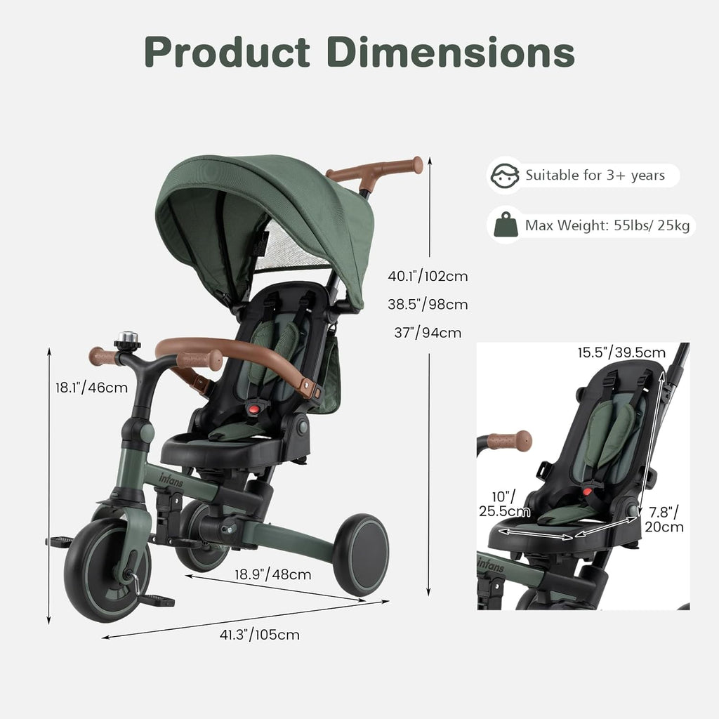 OLAKIDS 9-in-1 Foldable Toddler Tricycle Converts to Balance Bike for 1-6 Years
