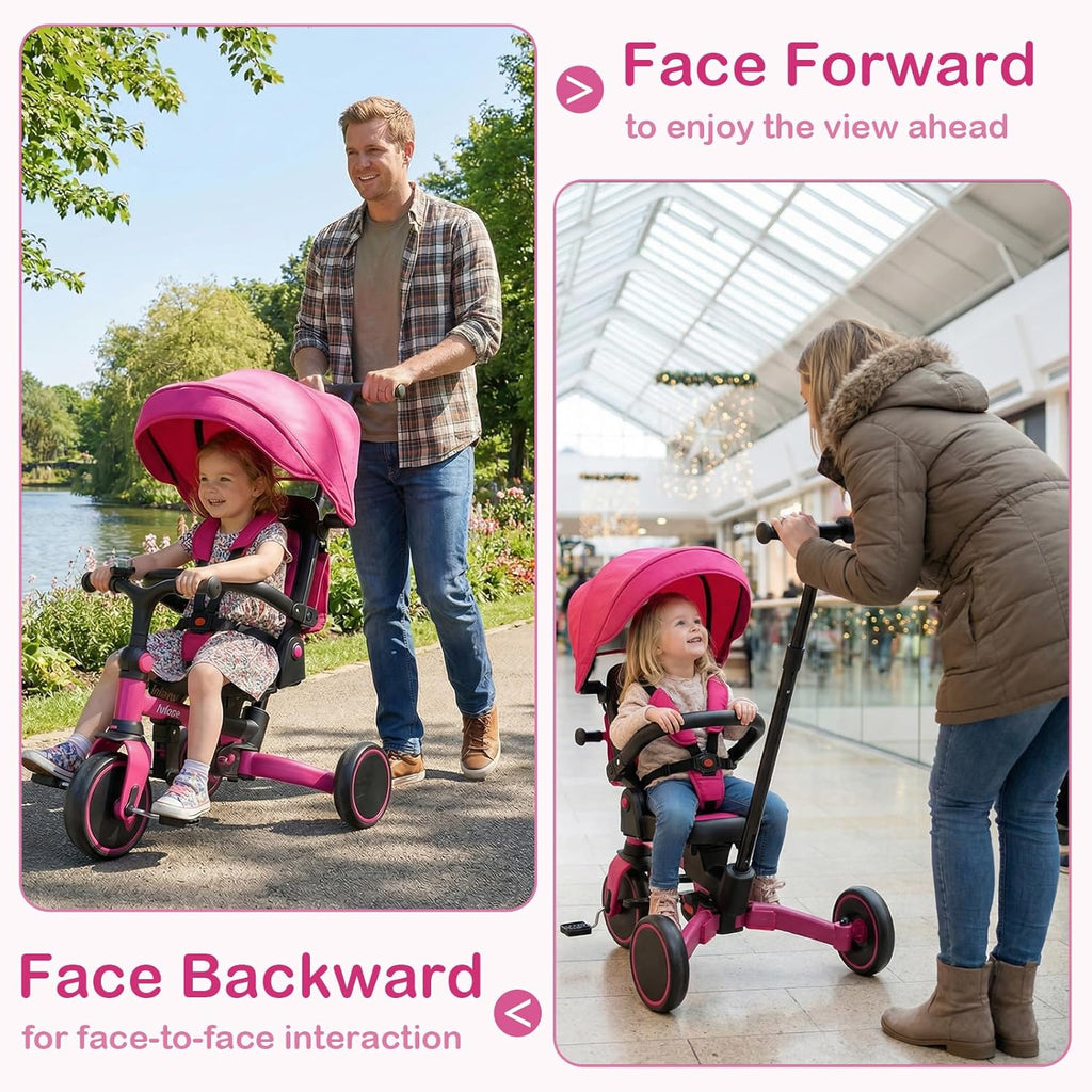 OLAKIDS 9-in-1 Foldable Toddler Tricycle Converts to Balance Bike for 1-6 Years