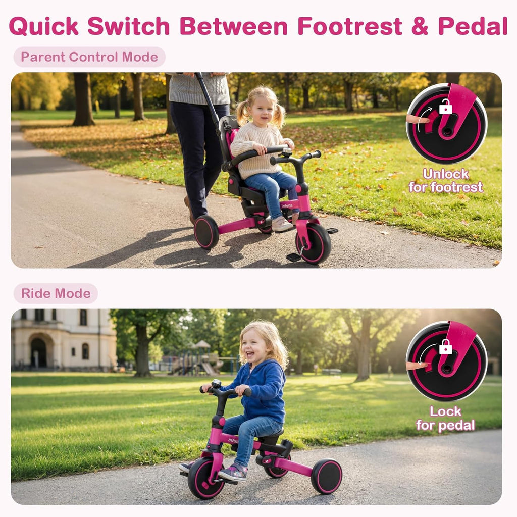 OLAKIDS 9-in-1 Foldable Toddler Tricycle Converts to Balance Bike for 1-6 Years
