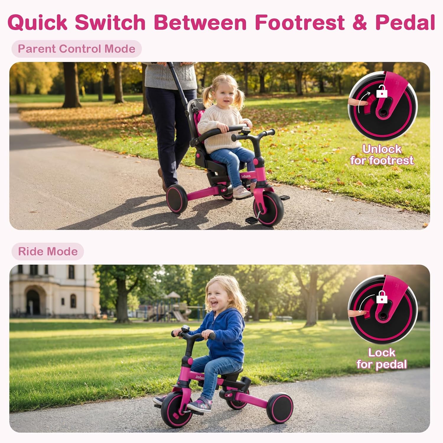 OLAKIDS 9-in-1 Foldable Toddler Tricycle Converts to Balance Bike for 1-6 Years
