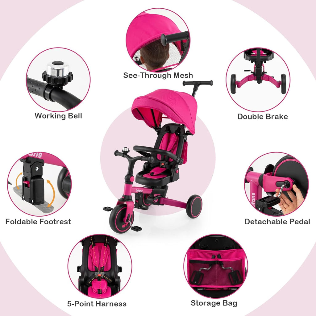OLAKIDS 9-in-1 Foldable Toddler Tricycle Converts to Balance Bike for 1-6 Years