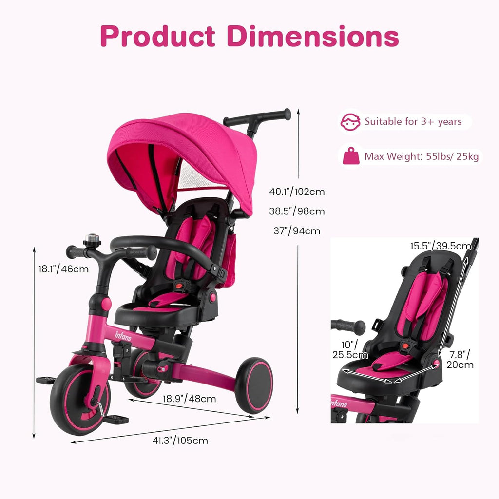 OLAKIDS 9-in-1 Foldable Toddler Tricycle Converts to Balance Bike for 1-6 Years