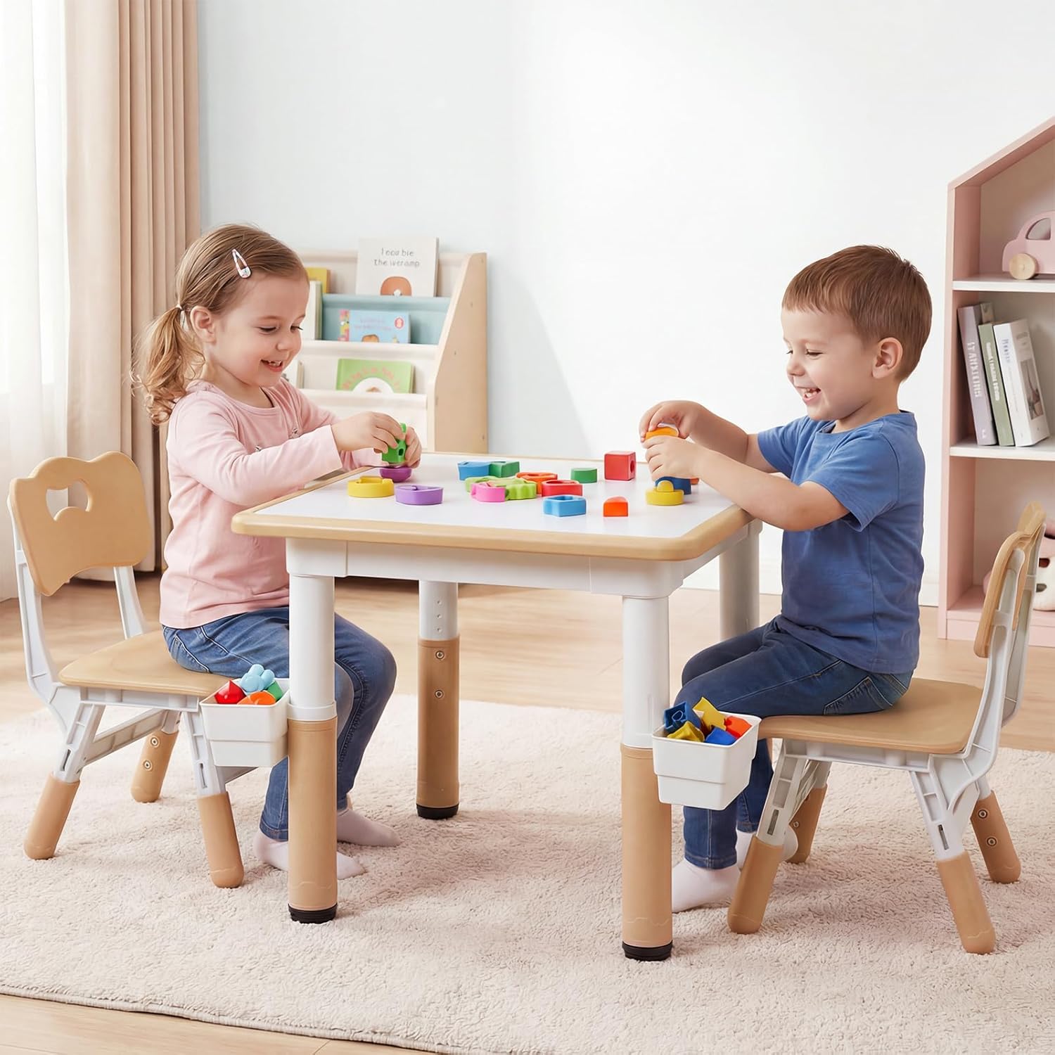 Olakids Kids Table & Chair Set, Height Adjustable, Graffiti Desktop, Storage, for Learning & Drawing