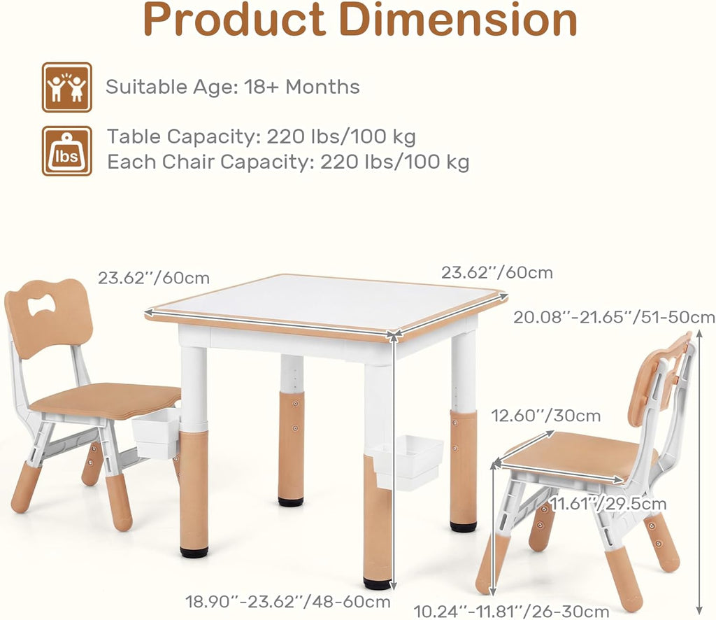 Olakids Kids Table & Chair Set, Height Adjustable, Graffiti Desktop, Storage, for Learning & Drawing