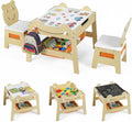 OLAKIDS Kids Table and Chair Set, 4 in 1 Wooden Activity Desk with Reversible Detachable Tabletop