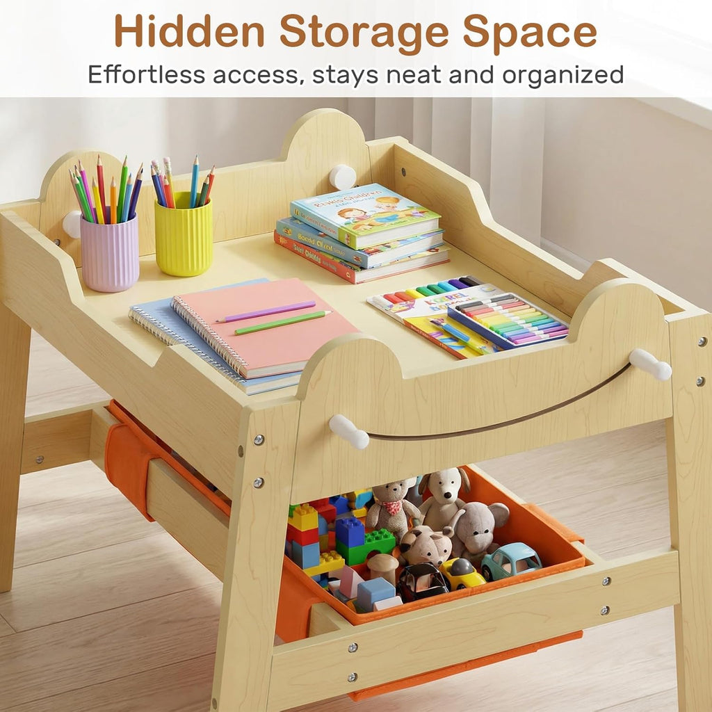 OLAKIDS Kids Table and Chair Set, 4 in 1 Wooden Activity Desk with Reversible Detachable Tabletop