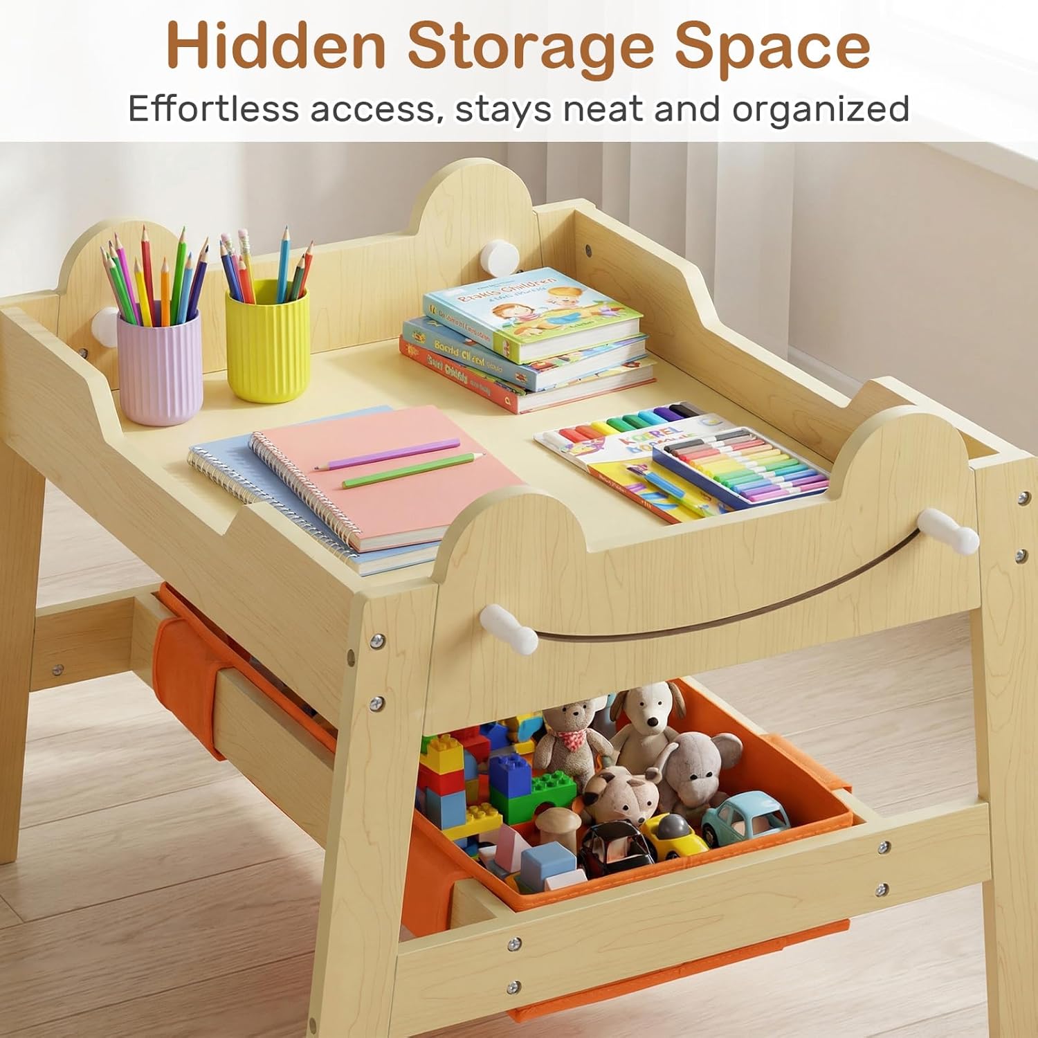 OLAKIDS Kids Table and Chair Set, 4 in 1 Wooden Activity Desk with Reversible Detachable Tabletop
