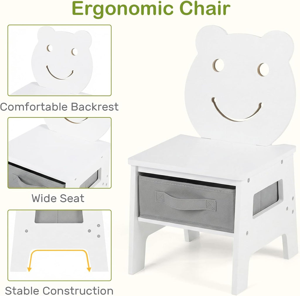 OLAKIDS Kids Table and Chair Set, 4 in 1 Wooden Activity Desk with Reversible Detachable Tabletop