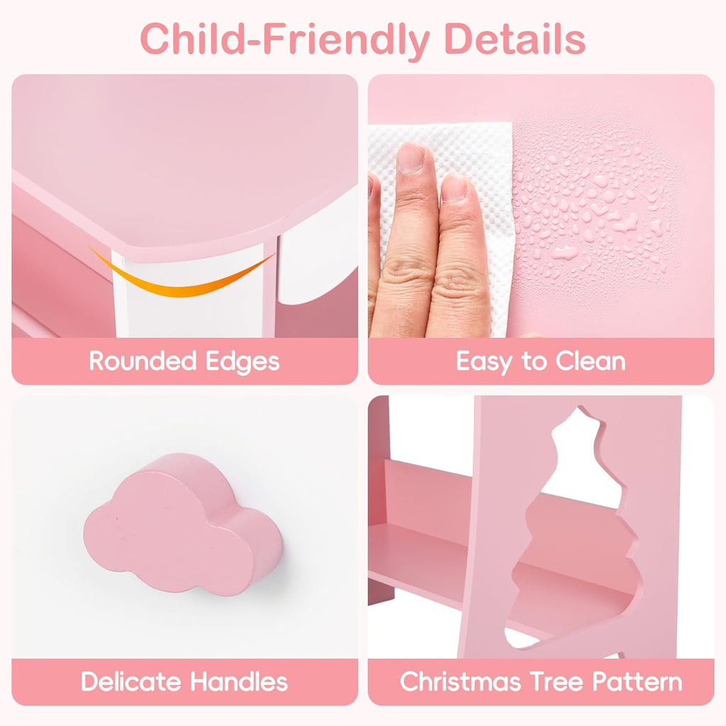 Olakids Kids Vanity Set, Makeup Desk with Mirror, Shelves & Drawers, Table Chair for Girls 3+