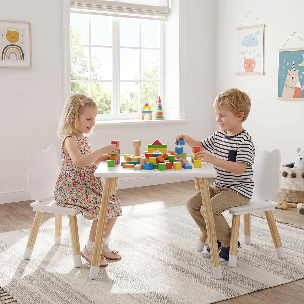 OLAKIDS Table and Chair Set, Wooden Toddler 3-Piece Desk for Playing Eating Drawing Reading Art Crafts