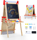 OLAKIDS 4 in 1 Kids Easel: Marble Run, Magnetic Whiteboard, Chalkboard, 6-Level Adjustable Height for Toddlers 3-10