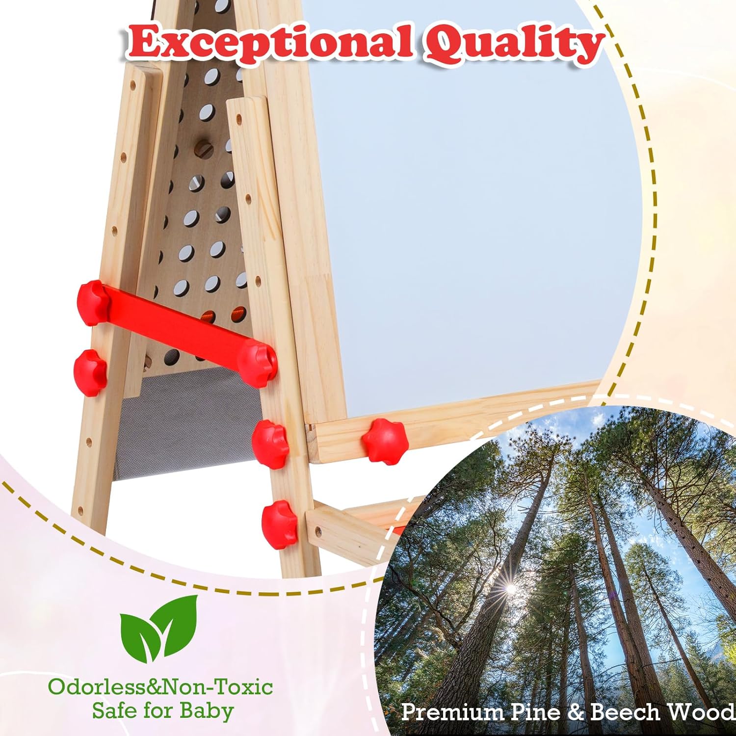 OLAKIDS 4 in 1 Kids Easel: Marble Run, Magnetic Whiteboard, Chalkboard, 6-Level Adjustable Height for Toddlers 3-10