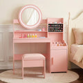 OLAKIDS Kids Vanity with Lights and Mirror, Princess Makeup Table & Chair Set for Girls