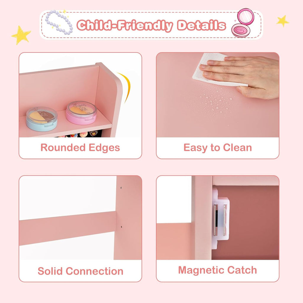 OLAKIDS Kids Vanity with Lights and Mirror, Princess Makeup Table & Chair Set for Girls