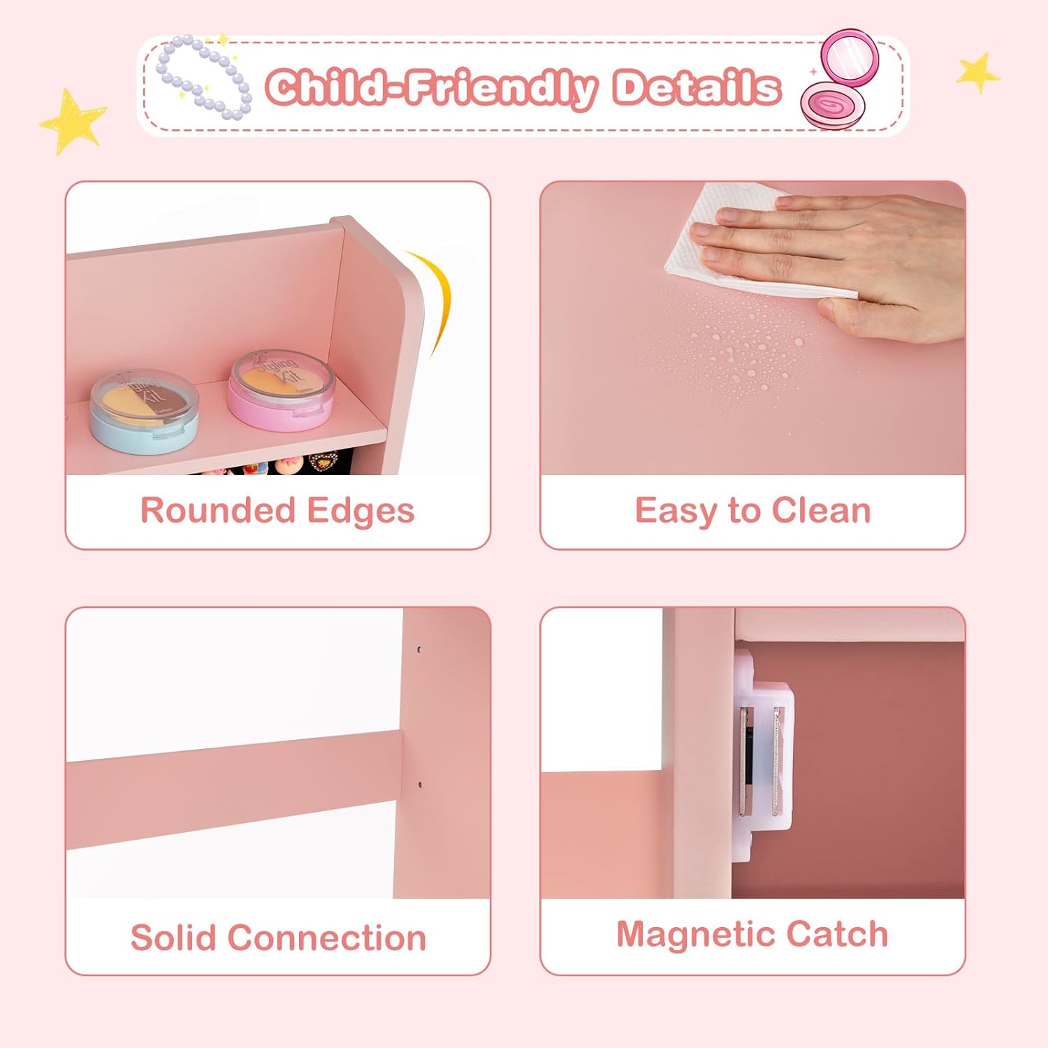 OLAKIDS Kids Vanity with Lights and Mirror, Princess Makeup Table & Chair Set for Girls