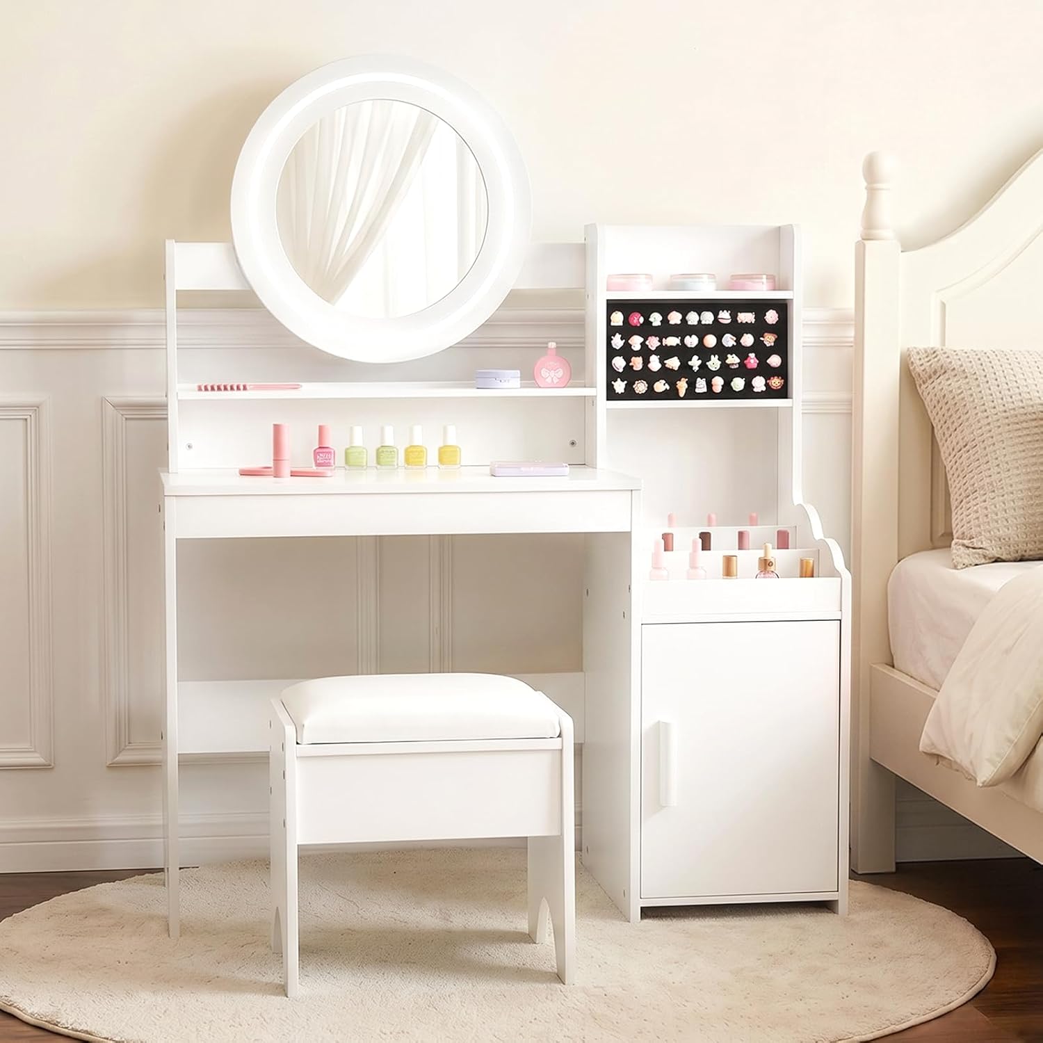 OLAKIDS Kids Vanity with Lights and Mirror, Princess Makeup Table & Chair Set for Girls