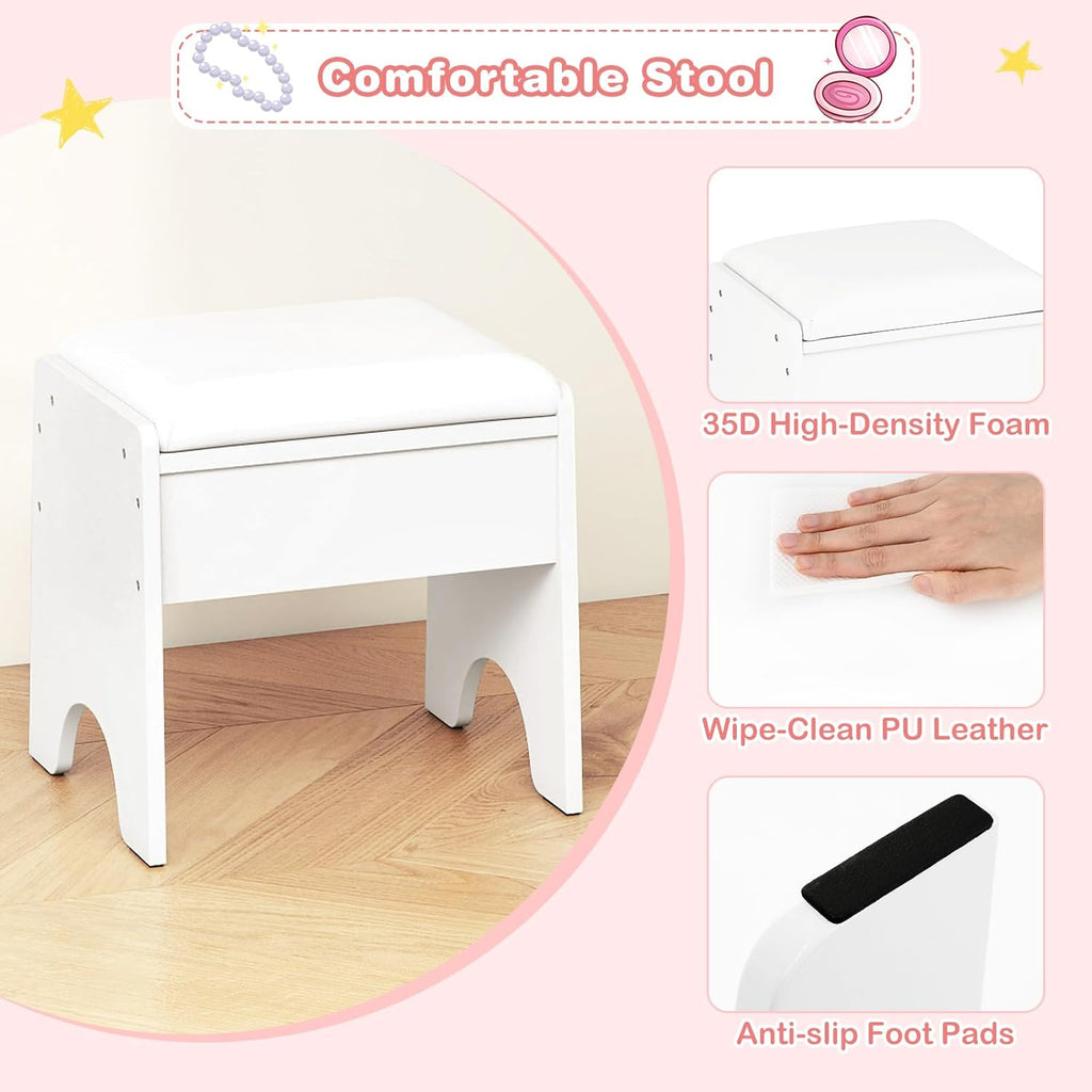 OLAKIDS Kids Vanity with Lights and Mirror, Princess Makeup Table & Chair Set for Girls