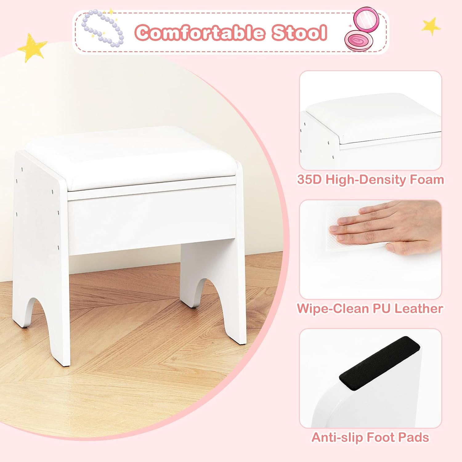 OLAKIDS Kids Vanity with Lights and Mirror, Princess Makeup Table & Chair Set for Girls